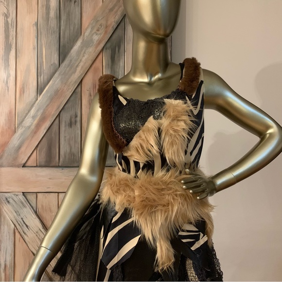 Animal Print Mini Dress With Fur Size 12 - Picture 2 of 8